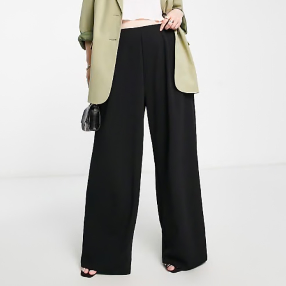 ASOS DESIGN Curve wide leg jersey suit pants in black